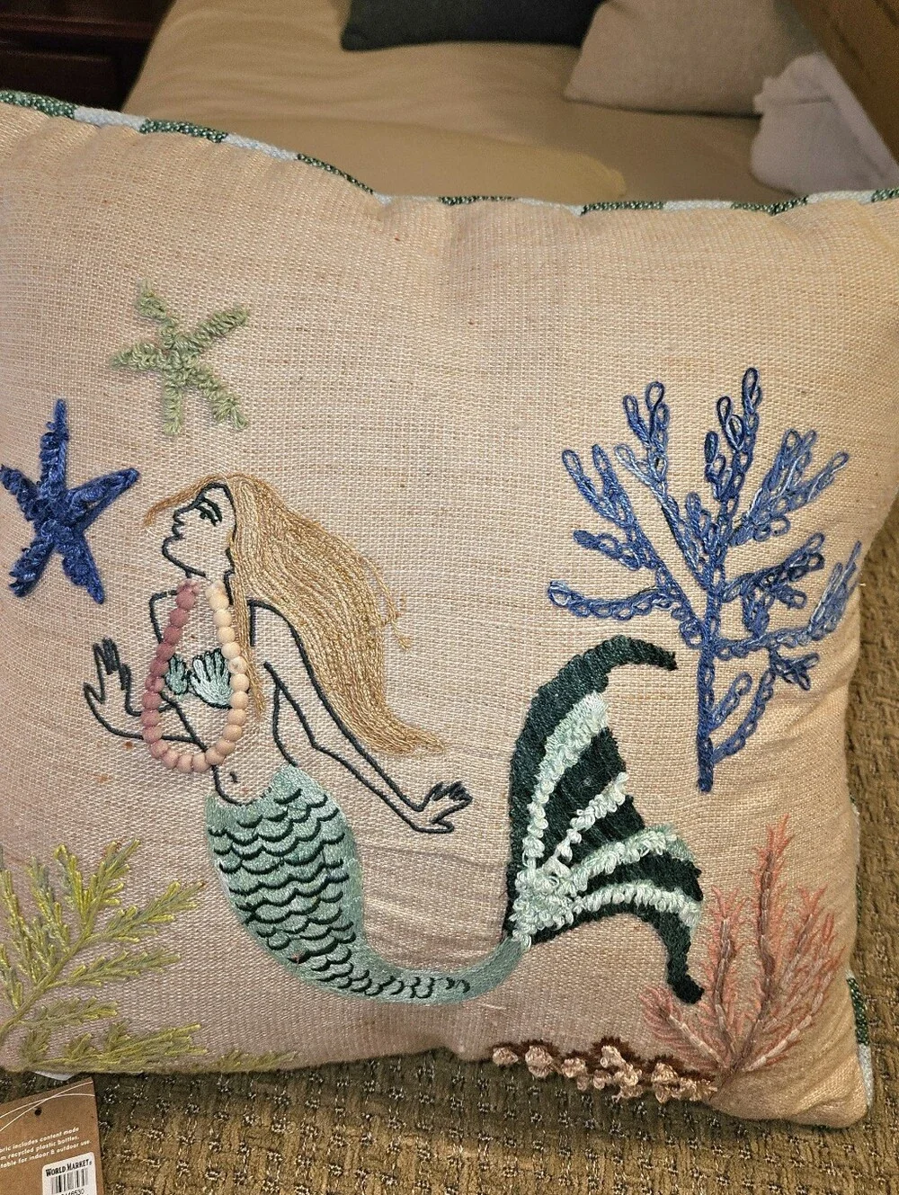 Embroidered Mermaid Decorative Pillow And Embroidered Flower Throw Pillows